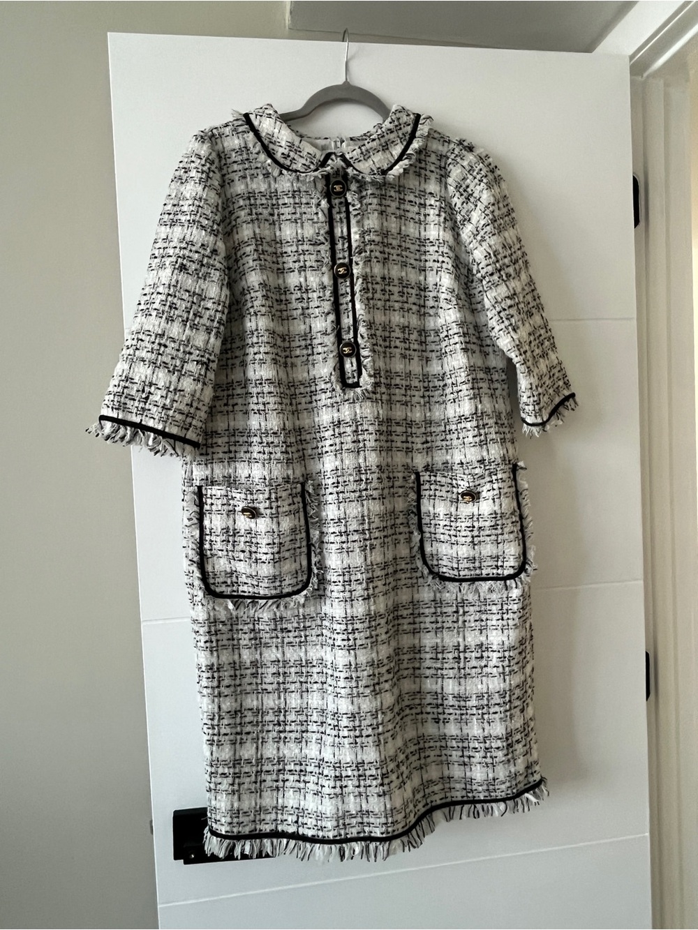 Tweed Shift Dress with Black Trim size L